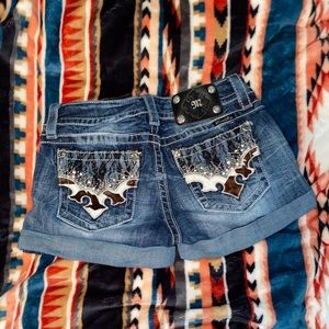 Miss Me Denim Shorts with Cowprint Pocket- 27